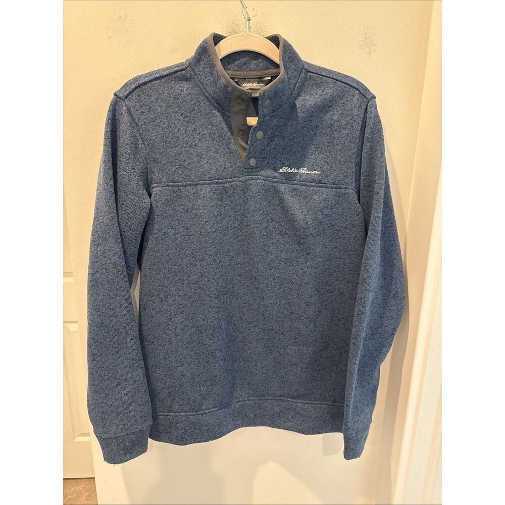 Eddie Bauer Radiator Fleece Mens Snapbuttons Mockneck Blue Size Medium